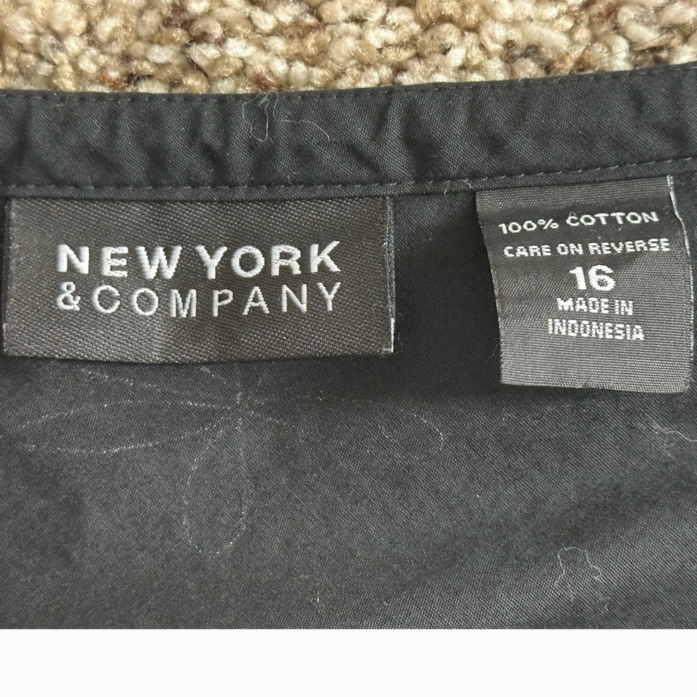 New York & Company Black Classic Floral Midi Skirt Womens 16 A-Line Cotton - Picture 4 of 7